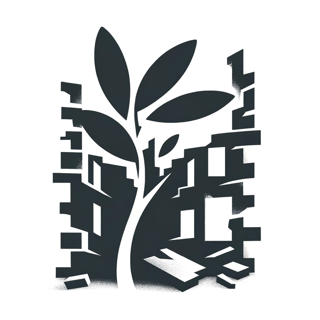 The Gaza Pledge logo: an olive tree growing through a destroyed building